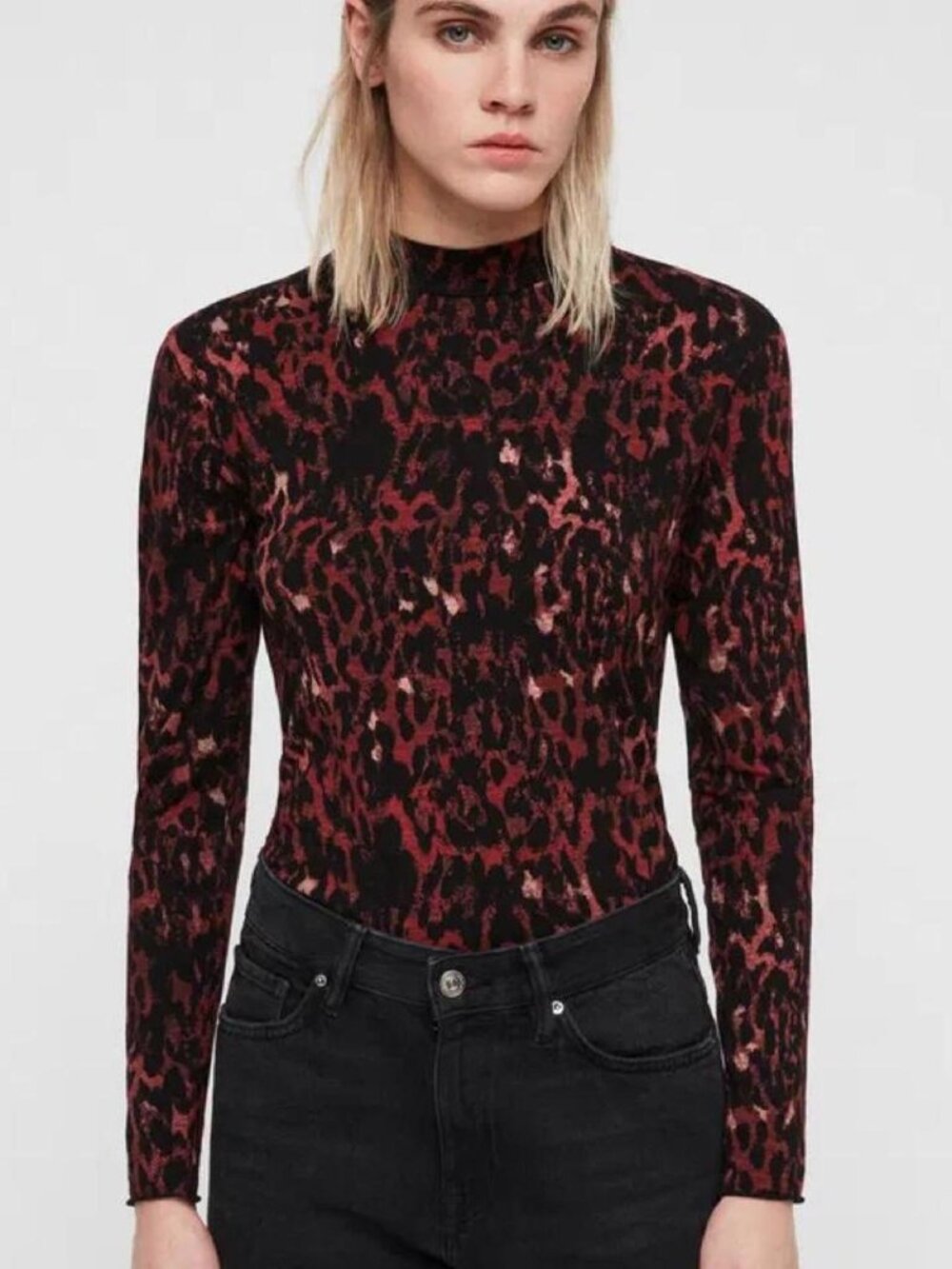 ALLSAINTS Red Leopard Print Top - Small